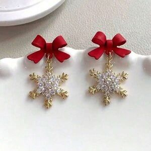 Christmas Gift Red Bow Snowflake Earrings❄️🎀
